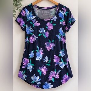 A Glow Maternity Floral Tee XL Navy Purple Blue Short Sleeve Top